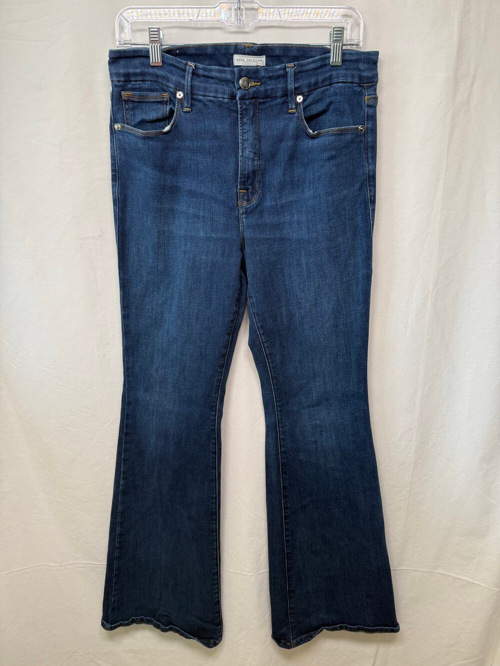 Good American High Rise Good Legs Flare Jeans, Dark Wash, Size 10/30